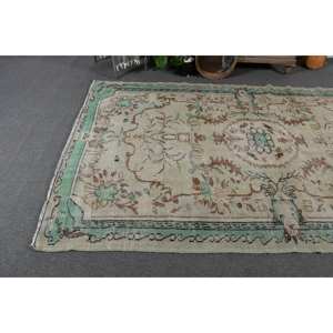 Alfombra turca Vintage de 5,6x9,2 pies, verde, Beige, tejido plano, patrón de retazos de lana para decoración para sala de estar, uso de pasillo, respaldo de látex - Product Image 3