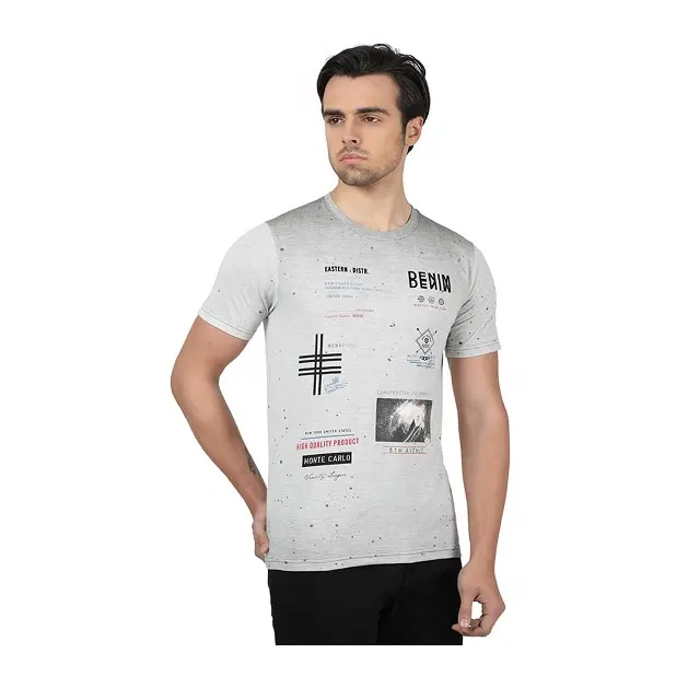 Großhandel Bester Preis Grau Farbe OEM Bulk Bio-Baumwolle Soft Casual Digital Logo Druck Trendy Männer Rundhals-T-Shirt