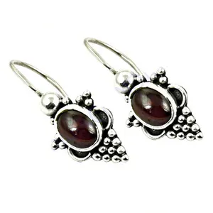 Women's 925 Sterling Silver Garnet Drop <b>Earrings</b> Gold Plated with Classic & Elegant Style and <b>Hinged</b> Closure for Parties Gifts - Product Image 2