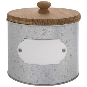 Metal Iron Canister Galvanized Metal Canister Silver Metal Canister Galvanized Finished and a Wood Lid Decorative - Product Image 1