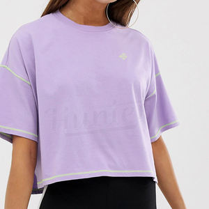 เสื้อออกกำลังกายแขนสั้นผู้หญิงทรงหลวมระบายอากาศได้ดีกับเสื้อคอตตอนลำลองคอกว้าง - Product Image 3