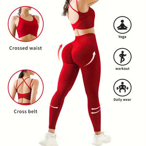 Concevez votre propre ensemble de yoga pour femmes-Solide taille élastique 2 pièces de haute qualité respirant Gym Fitness Wear - Product Image 5