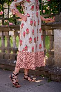 Charlotte Bohemian Cotton Dress Calf Length Handmade Holiday Wear - Product Image 3