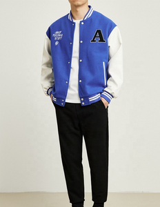 2024 Custom Logo Men's High Quality Quick Dry Breathable College Baseball Letterman Varsity Jacket Embroidery Black Light Blue - Product Image 2