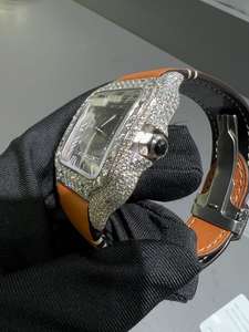 Reloj de Pulsera de Cuarzo Analógico Redondo Personalizado para Hombre, Estilo Hip Hop, Acero Inoxidable Antiguo, Diamante Moissanita, Edición Limitada, Correa de Cuero - Product Image 4