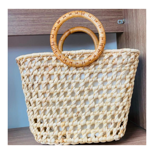 Sac de jacinthe d'eau artisanal à la mode, sac de jacinthe d'eau vintage sac à main de paille Boho sac de plage d'été du vietnam - Product Image 2