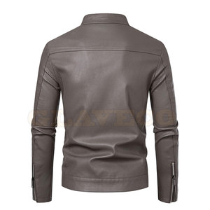 Chaqueta de Cuero para Hombre, Corte Holgado, Cierre Completo, Cuello Alto y Logotipo Frontal, Tallas Grandes Disponibles, Venta al Por Mayor - Product Image 3