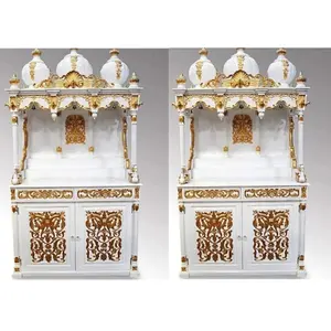 לבן & זהב עץ מקדש לבית לקנות עץ בעבודת יד לבן פוג 'ה Mandirs לבן טיק עץ מקדש פוג' ה Mandir חדש עיצוב