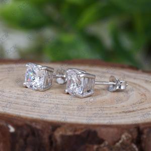 Cushion Cut <b>Stud</b> Moissanite Diamond Solitaire 925 <b>Sterling</b> <b>Silver</b> Classic Earrings Anniversary Gift for Women - Product Image 5