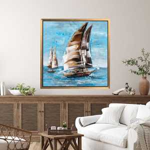 Impresión en lienzo de velero en el mar - Decoración náutica costera, con marco dorado - Product Image 1