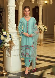 Ensemble Kurta de créateur en coton épais avec imprimé organza Dupatta Vêtements pakistanais indiens de haute qualité Salwar Kameez de qualité exportée - Product Image 4