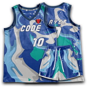 Ensemble de shorts en jersey réversibles à col en V personnalisés séchage rapide 100% uniforme de basket-ball respirant en maille de polyester - Product Image 1