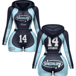 Polyester Spandex <b>Booty</b> Shorts Set Navy Blue Contrast Panels Sublimation Print Logo 100% Cotton T shirt and <b>booty</b> short - Product Image 1