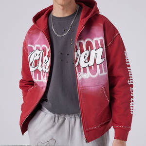 High-quality Manufacturer <b>Red</b> Customizable Washed Printed Zipper Pullover with Pocket for <b>Men</b> - Product Image 5