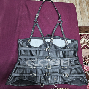 Corsets GAY en similicuir noir, corset sous-poitrine à armatures en acier avec bretelles halter, boucle, corset gothique, fournisseur OEM - Product Image 4