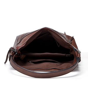 Bolso de hombro tipo Hobo de cuero genuino para mujer, cierre con cremallera clásico, gran capacidad, uso diario, color rojo - Product Image 3