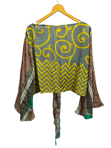 ชุดกระโปรงชายหาดแขนสั้นผ้าไหมส่าหรีผูกไทด์แขนยาวของขวัญสำหรับเสื้อคลุมสั้นของเธอ - Product Image 6