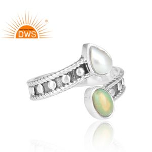 Venta caliente plata esterlina oxidada perla Natural y piedra preciosa de ópalo etíope anillo ajustable joyería para mujer regalo para ella - Product Image 4