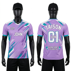 เสื้อแบดมินตันชาย 150 GSM โพลีเอสเตอร์ ระบายเหงื่อได้ดี สีน้ำเงินไล่เฉดลายเรขาคณิต พิมพ์ลายแบบซับลิเมชั่น โลโก้สั่งทำได้ ระบายอากาศได้ดี ทรงพอดีตัว - Product Image 4
