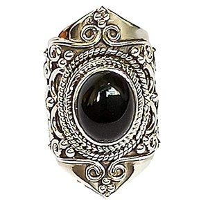 Navya <b>Craft</b> 925 Sterling Silver Boho Handmade <b>Ring</b> Black Onyx Inlay Sizes 4-14 for Christmas Anniversary Birthday Licensed - Product Image 1