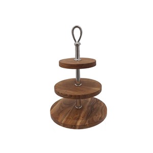 Support à gâteau en bois rond au design classique Présentoir de fête d'anniversaire de mariage avec finitions naturelles de luxe Vente en gros en vrac - Product Image 3