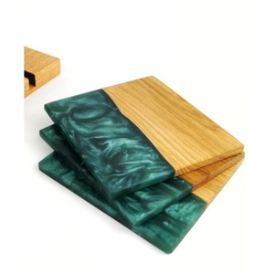 Creative Wooden <b>Coasters</b> Set With <b>Blue</b> Epoxy Resin Modern Round Bar <b>Coaster</b> For Drinks Kitchen Home Table Decor Factory Price - Product Image 4