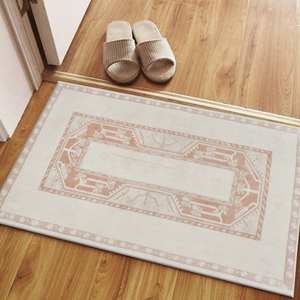 Tapis imprimé au design vintage : oriental, géométrique, beige, mat, décor antique, turc, tapis en chenille - Product Image 1