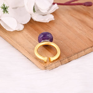 Bague ajustable en argent sterling 925 massif violet améthyste cocarde gros trou perles plaqué or jaune empilable cadeau d'anniversaire - Product Image 6