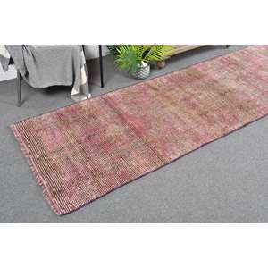 Tapis en laine marron rose moderne 2.8 X 10.3ft Jute turc fait à la main motif abstrait pour adolescent entrée latex pour 2,8X10,3 ft adolescent - Product Image 1