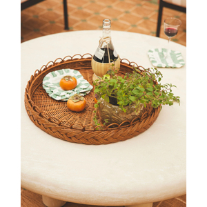 Handmade <b>Round</b> Rattan <b>Tray</b> With Braided Edge Natural Woven Serving <b>Tray</b> For <b>Table</b> Decoration And Home Use Wholesale - Product Image 5