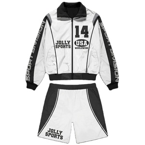 Mens Premium Polyester Windbreaker Short Set Red <b>White</b> Panel Design Custom Screen Print Logo Windbreaker Shorts Set for Men - Product Image 2