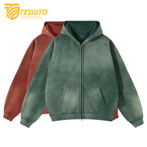 Sudadera con capucha verde y rosa con lavado ácido para hombre, Sudadera con capucha original de algodón transpirable con lavado ácido, ropa informal, sudadera con cremallera y desvanecimiento solar - Product Image 1