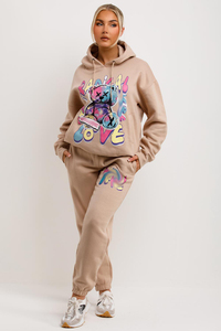 Chándal estampado personalizado mujer Jogger conjuntos de dos piezas 400 GSM pulóver con capucha y pantalones de chándal señoras - Product Image 2