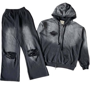 Chándal Extra Grande de 420 GSM con Lavado Ácido para Hombre, Ropa Urbana Vintage, Chándal con Estampado DTG - Product Image 2