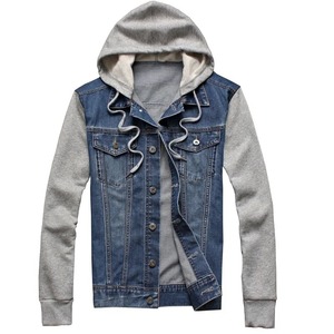 Sudadera con capucha de mezclilla lavada con hombros caídos de algodón personalizada Diseño de línea Bolsillos Jean de hombre con Sudadera con capucha - Product Image 4