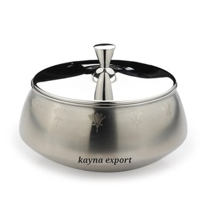 Pot de condiments rond résistant à la rouille fait à la main en métal d'acier inoxydable de luxe contenant d'assaisonnement sucrier - Product Image 3