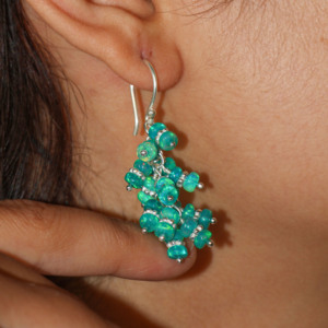 Women's Trendy 925 Sterling Silver Green <b>Opal</b> Cluster Drop <b>Earrings</b> Birthstone Jewelry for Weddings Anniversaries Gifts Parties - Product Image 3