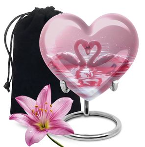 Urna romántica de corazón para cenizas humanas, diseño de reflejo de cisne rosa, recuerdo moderno decorativo, funeral de entierro para adultos, 200 pulgadas cúbicas - Product Image 4