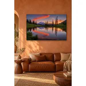 Impression sur toile de la montagne enneigée de Fida et du lac miroir au coucher du soleil - Product Image 1