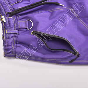 Top Trendy Purple Baggy Snow Pants With Black Checker Patch Design Zipper Pockets Drawstring Waist And Adjustable Cinch Bottoms - Product Image 4