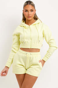 Conjunto de chándal de 2 piezas con capucha y pantalones cortos con cremallera para mujer, conjunto de chándal con capucha y chándal corto para mujer, conjunto de 2 piezas para mujer - Product Image 5