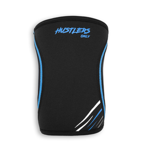 M FITNESS Hustlers Only Manchons de coude en néoprène pour hommes 7 mm Noir Bleu Imprimé Sérigraphié Rembourré Soutien du bras UPF15 - Product Image 2