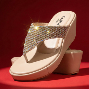 Sandalias de Tacón Abierto Stellar Shimmer 715 G, Forro de PU Plano de Verano, Plantilla de Cuero Genuino Cómoda, Plataforma Suave con Cuña - Product Image 2