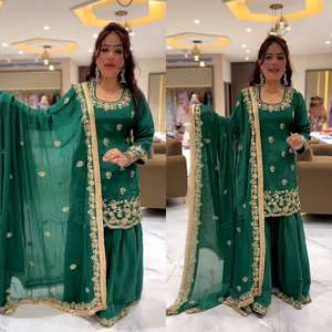 Nuevo Salwar Kameez de Diseño para Fiestas, Material Crepé Natural, Bordado con Lentejuelas de 5mm, Secado Rápido, Estilo Moderno - Product Image 1