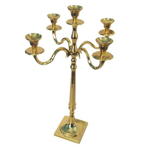 Attractive Design 5 Arm <b>Gold</b> Metal <b>Candelabra</b> Candle Holder Stand Decorative Aluminium Wedding Tabletop For Home & Events Decor - Product Image 1