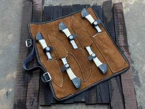 Juego de Cuchillos de Chef Profesionales Hechos a Mano de Acero de Damasco con Mango de Hueso para Uso en Restaurantes, Incluye Bolsa de Cuero, Cuchillos para Cortar Carne - Product Image 5