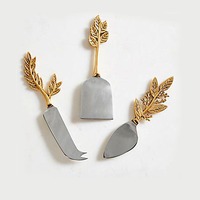 Ensemble de fromage plaqué argent avec brindille dorée et insectes ver abeille Design poignée d'extrémité trancheur de fromage fourchette à beurre épandeur et trancheuse