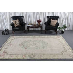 Alfombra Clásica Beige Verde de 6.4 x 9.6 pies, Ecológica, Tradicional, de Lana, Diseño Turco Aubusson, Patchwork, Látex, para Comedor - Product Image 3