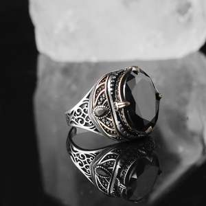 Vente en gros Azuris VALKH1098 Bague pour homme en argent sterling 925 de style ottoman Pierre naturelle Agate Fabriquée à la main en Turquie - Product Image 2