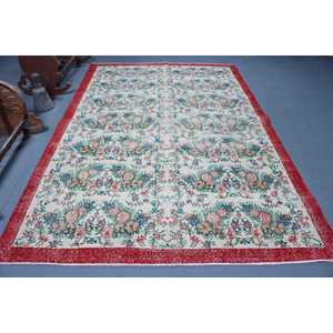 Alfombra Turca Vintage de 6.4x9.6 pies (196x292 cm), Alfombra de Lana con Parches Rojos - Product Image 1